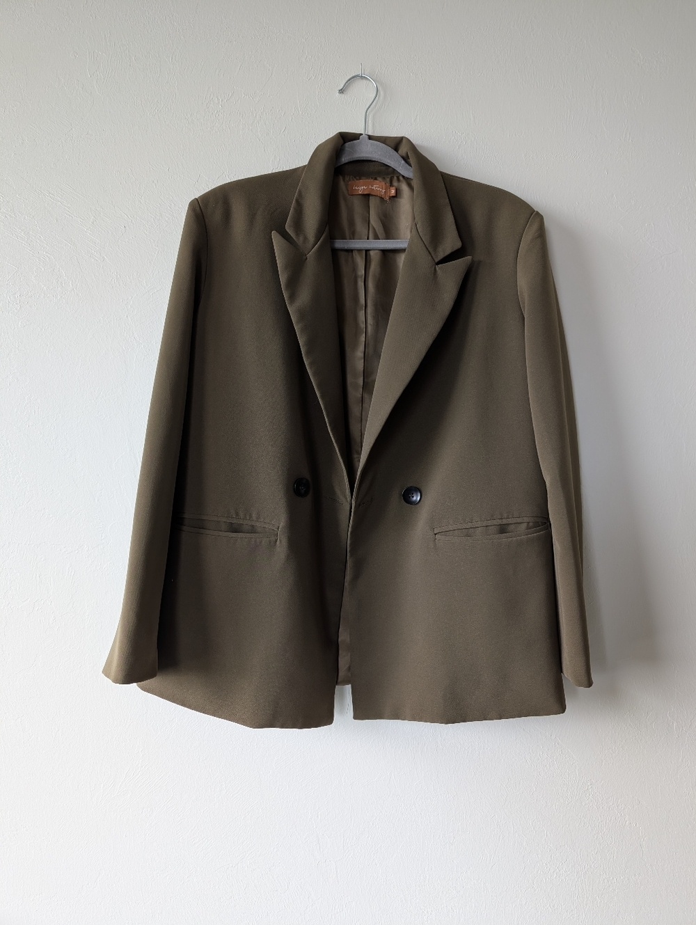 Beige Botany Olive Green Blazer Office Work Outfit Casual Boss Lady Size M Lined